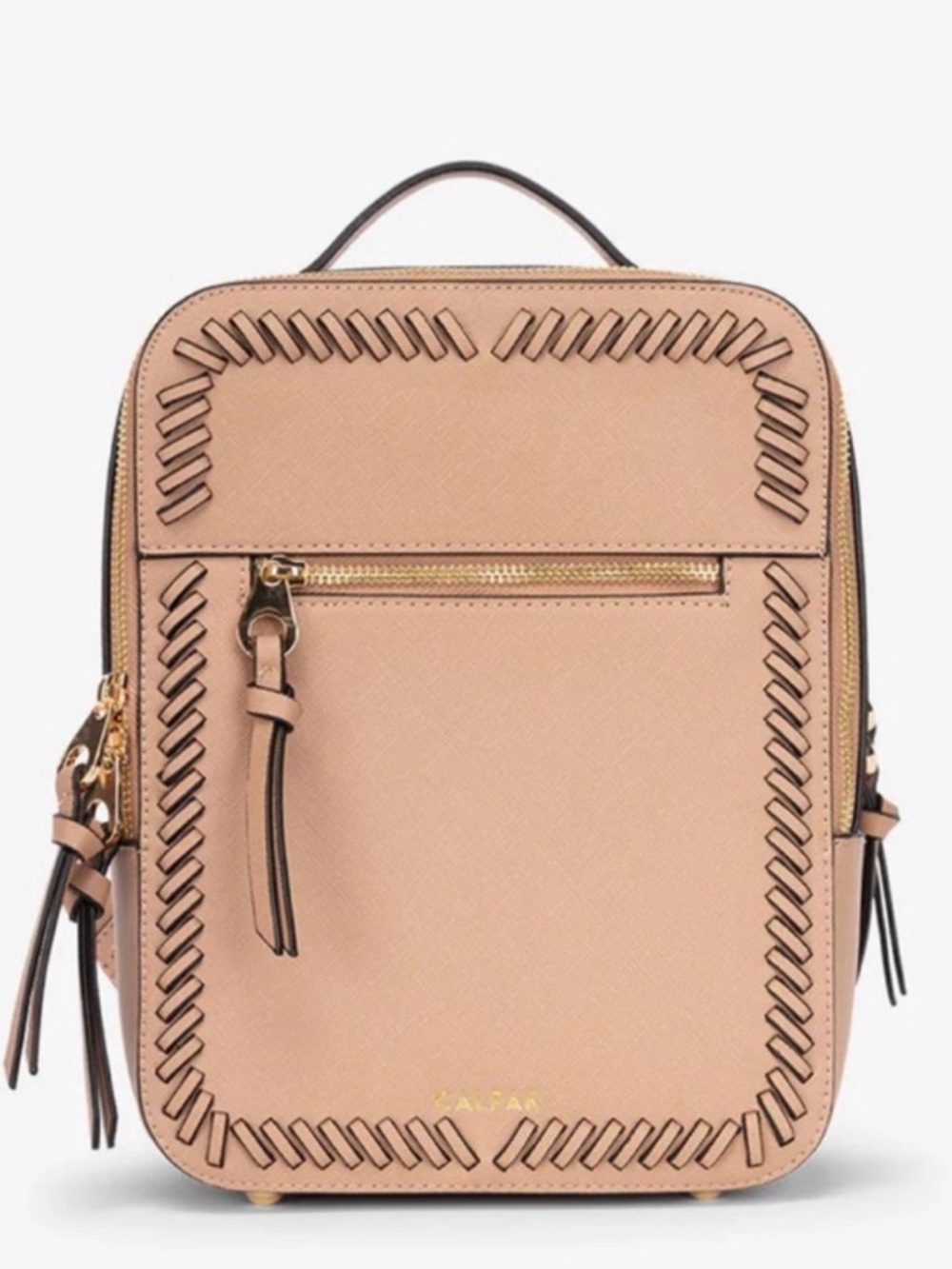 NWT Calpak Kaya Mini Backpack CARAMEL Woven-Trim - vegan faux leather